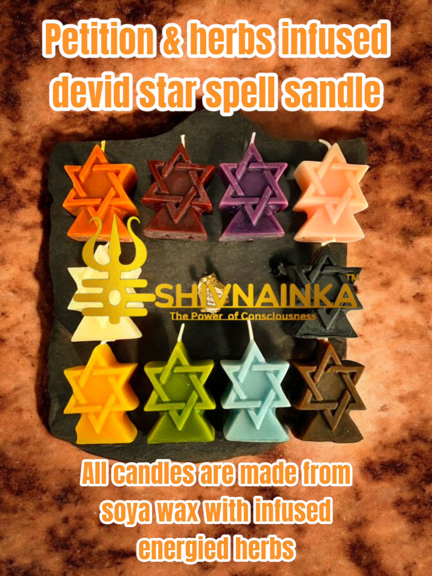 Petition & herbs infused  Devid star  candle