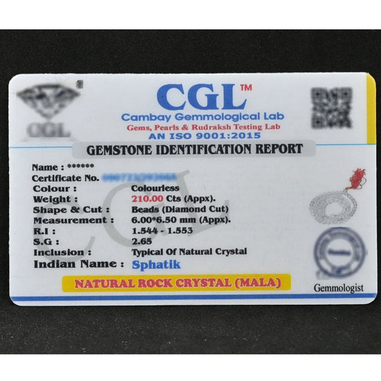 CGL CERTIFICATE OF CRYSTAL